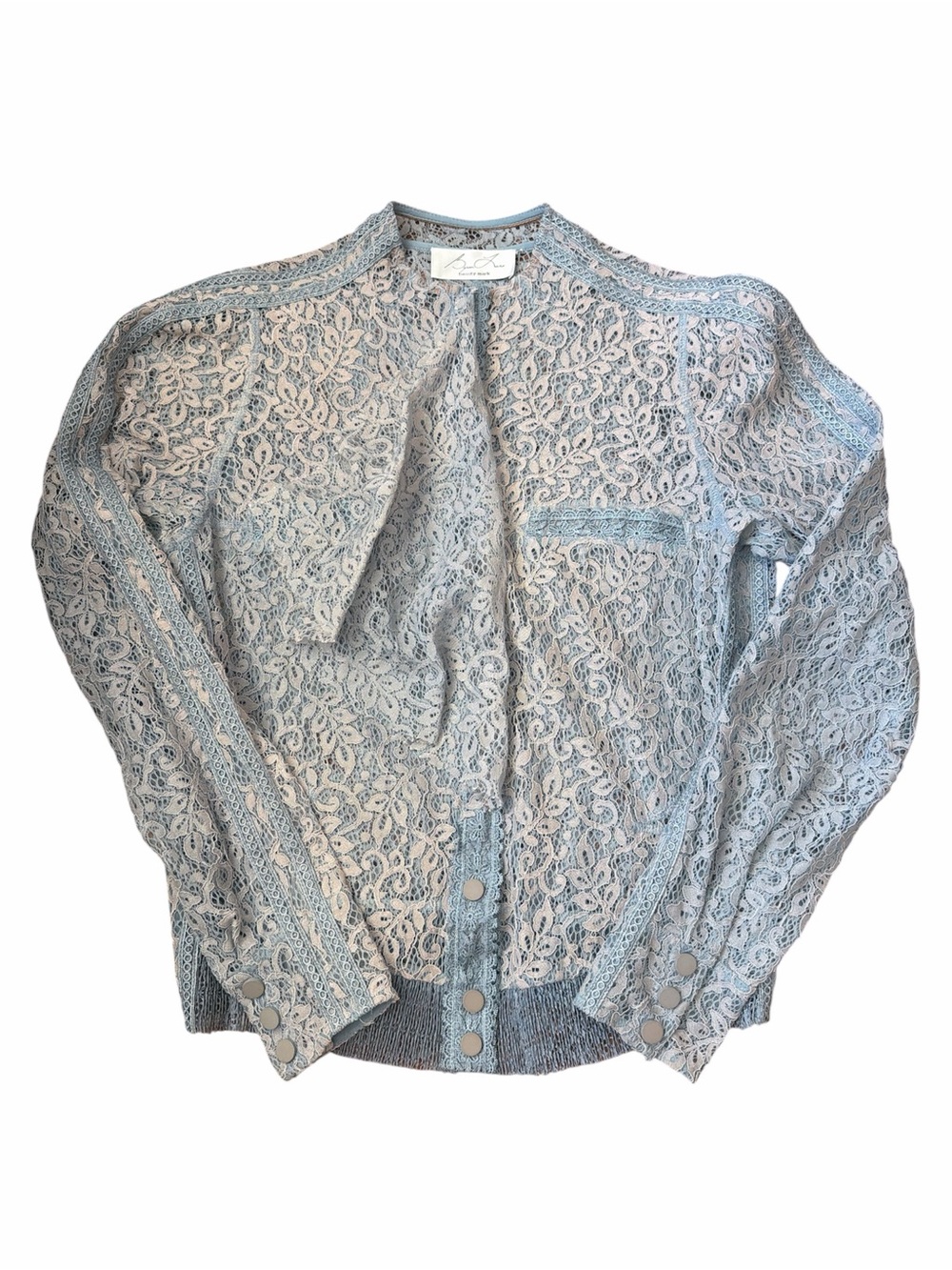 Byron Lars Reese Lace Ruffle Blouse Sheer Blue - Picture 4 of 9